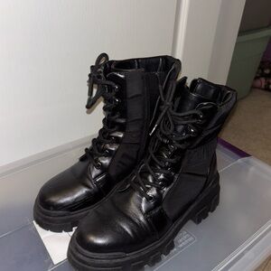 Marc Fisher Black Leather Combat Boots